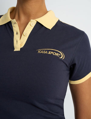 Kaiia Collar Detail Baby Tee Navy & Yellow