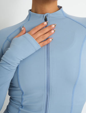 Kaiia Sculpt Long Sleeve Zip Through Fitted Jacket Light Blue