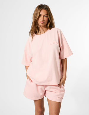 Kaiia Embossed Logo Oversized Tee Sugar Pink