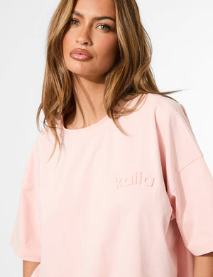 Kaiia Embossed Logo Oversized Tee Sugar Pink