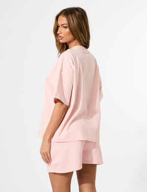 Kaiia Embossed Logo Oversized Tee Sugar Pink
