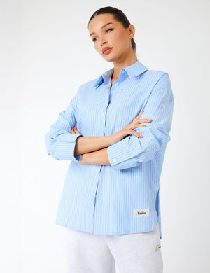 Kaiia Label Logo Oversized Shirt Blue Stripe
