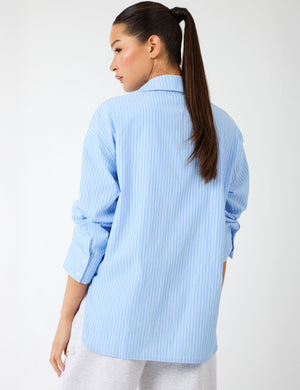 Kaiia Label Logo Oversized Shirt Blue Stripe