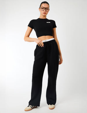 Kaiia Label Logo Exposed Waistband Wide Leg Joggers Navy