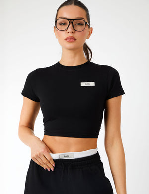 Kaiia Label Logo Exposed Waistband Wide Leg Joggers Black