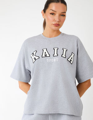 Kaiia Sport Logo Oversized T-Shirt Grey Marl & White
