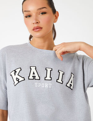 Kaiia Sport Logo Oversized T-Shirt Grey Marl & White