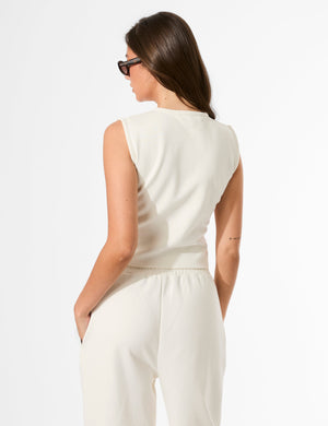 Kaiia Label Logo Premium Interlock Waistcoat Top Cream