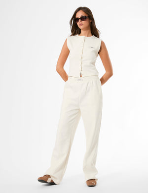 Kaiia Label Logo Premium Interlock Waistcoat Top Cream