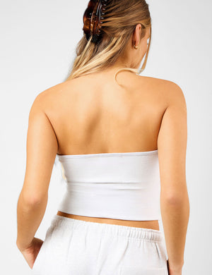 Kaiia Script Logo Bandeau Crop Top Light Grey Marl