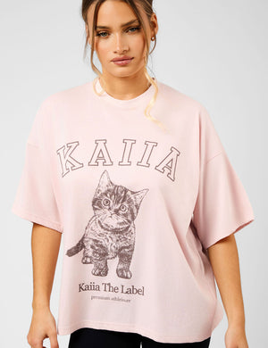 Kaiia Oversized Kitten Graphic T-Shirt Dusty Pink