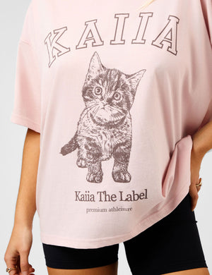 Kaiia Oversized Kitten Graphic T-Shirt Dusty Pink