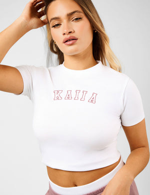 Kaiia Logo Baby Tee White & Rosewood