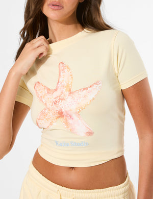 Kaiia Starfish Graphic Baby Tee Lemon