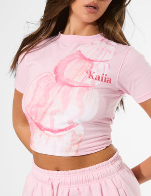 Kaiia Shell Graphic Baby Tee Baby Pink