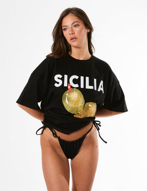 Kaiia Sicilia Olives Graphic Oversized T-Shirt Black