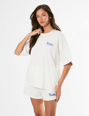 Kaiia Bikini Back Graphic Oversized T-Shirt Cream
