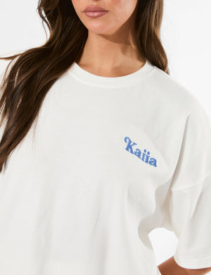 Kaiia Bikini Back Graphic Oversized T-Shirt Cream