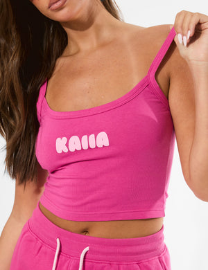 Kaiia Bubble Graphic Cami Vest Top Bright Pink