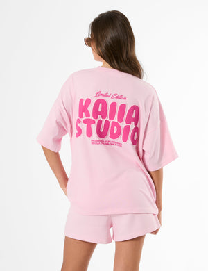 Kaiia Bubble Graphic Oversized T-Shirt Baby Pink & Hot Pink