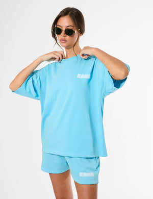 Kaiia Bubble Graphic Oversized T-Shirt Pool Blue