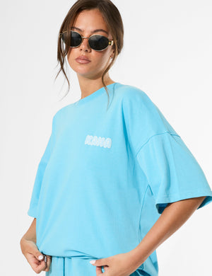 Kaiia Bubble Graphic Oversized T-Shirt Pool Blue