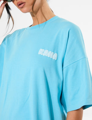 Kaiia Bubble Graphic Oversized T-Shirt Pool Blue