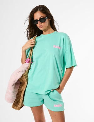 Kaiia Bubble Graphic Oversized T-Shirt Spearmint & Baby Pink