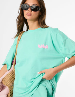 Kaiia Bubble Graphic Oversized T-Shirt Spearmint & Baby Pink