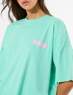 Kaiia Bubble Graphic Oversized T-Shirt Spearmint & Baby Pink
