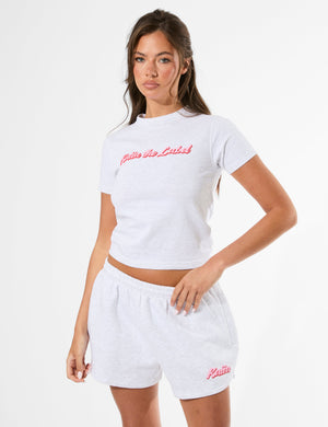 Kaiia the Label Bubble Graphic Baby Tee Light Grey Marl & Baby Pink