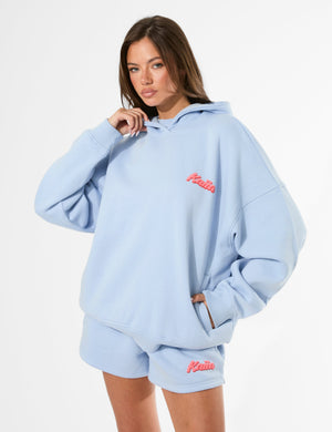 Kaiia Bubble Graphic Oversized Hoodie Baby Blue & Coral