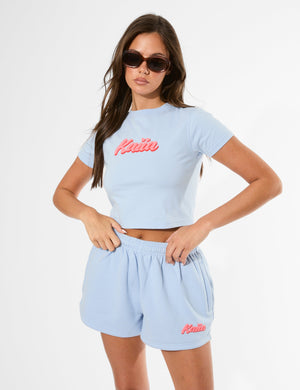 Kaiia Bubble Graphic Baby Tee Baby Blue & Coral