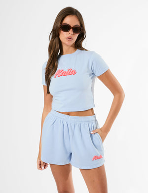 Kaiia Bubble Graphic Baby Tee Baby Blue & Coral