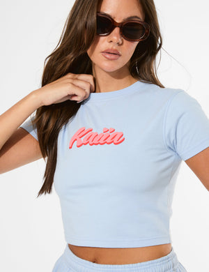 Kaiia Bubble Graphic Baby Tee Baby Blue & Coral