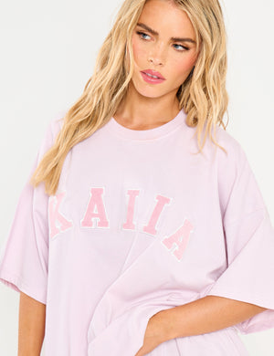 Kaiia Slogan Oversized T-Shirt Pale Lavender