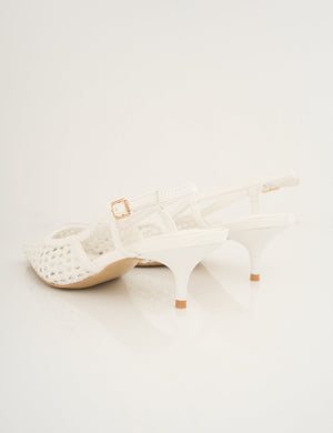 Neita White Pu Woven Slingback Court Mid Heels