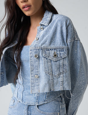 Diamante Denim Cropped Jacket Blue