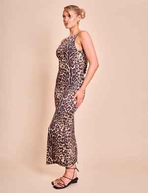 High Neck Cowl Back Maxi Dress Leopard