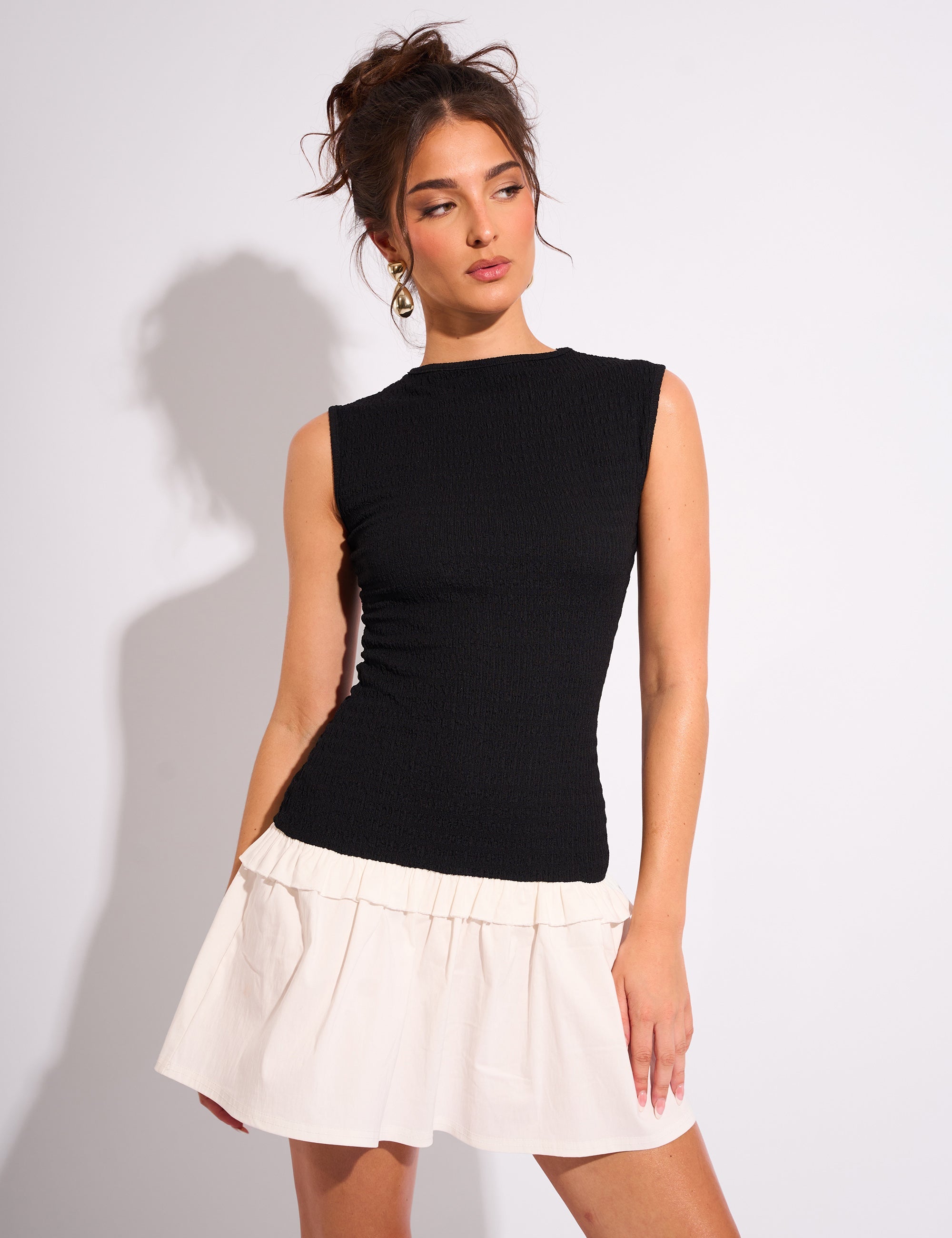 Dropped Waist Contrast Bubble Hem Mini Dress Black White | Public Desire