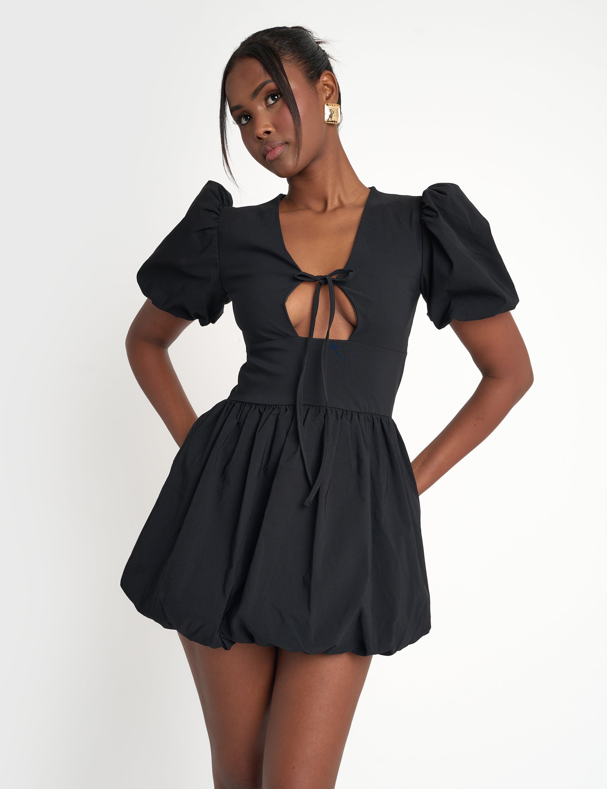 Cut Out Puff Sleeve Bubble Hem Mini Dress Black | Public Desire Cut Out Puff Sleeve Bubble Hem Mini Dress Black | Public Desire