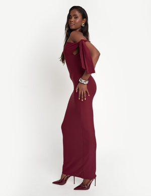 Luxe Slinky Tie Detail Maxi Dress Burgundy