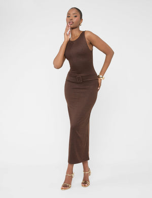 Buckle Detail Maxi Dress Brown