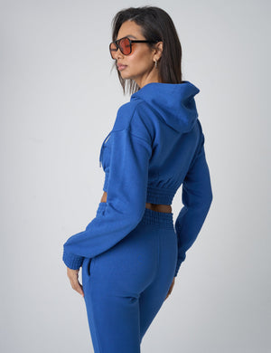 Cinched Waist Cropped Hoodie Cobalt Blue