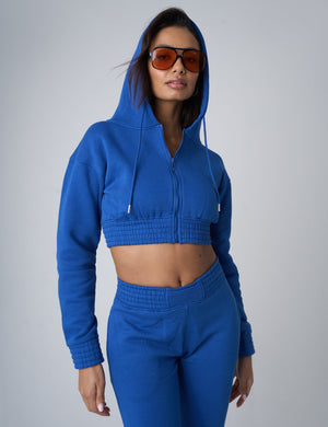 Cinched Waist Cropped Hoodie Cobalt Blue