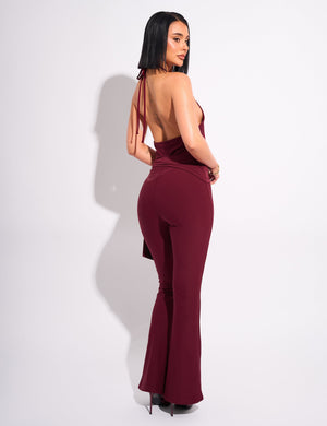 Tie Back Luxe Slinky Jumpsuit Burgundy