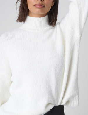 High Neck Knit Jumper White