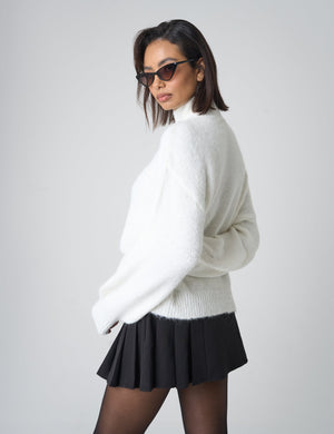 High Neck Knit Jumper White