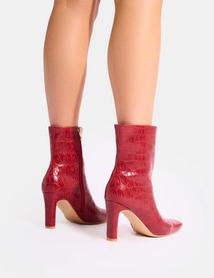 Polaris Red Croc Snipped Toe Ankle Boots