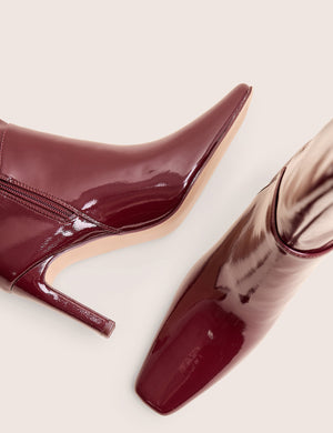 Pose Burgundy Hi Shine Zip Up Knee High Slim Block Heeled Boots
